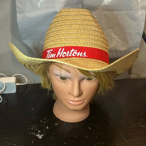 Tim Hortons Straw Hat Cap Brown Fits Small-Medium Heads Coffee Staff Uniform - Picture 2 of 8